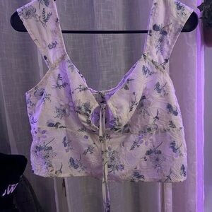 Floral Lace Cropped Tank Top - Lavender